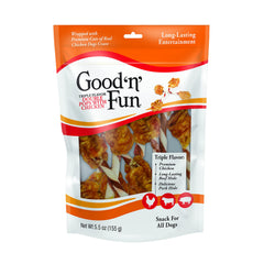 GOOD 'N' FUN Triple Flavor Double Pops dumbbell shape for long-lasting chewing fun.