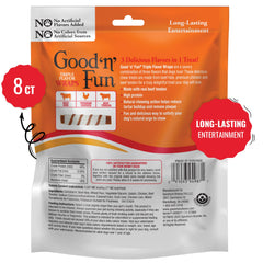 GOOD 'N' FUN Wraps triple saveurs emballage et texture durable pour mordillement prolongé.