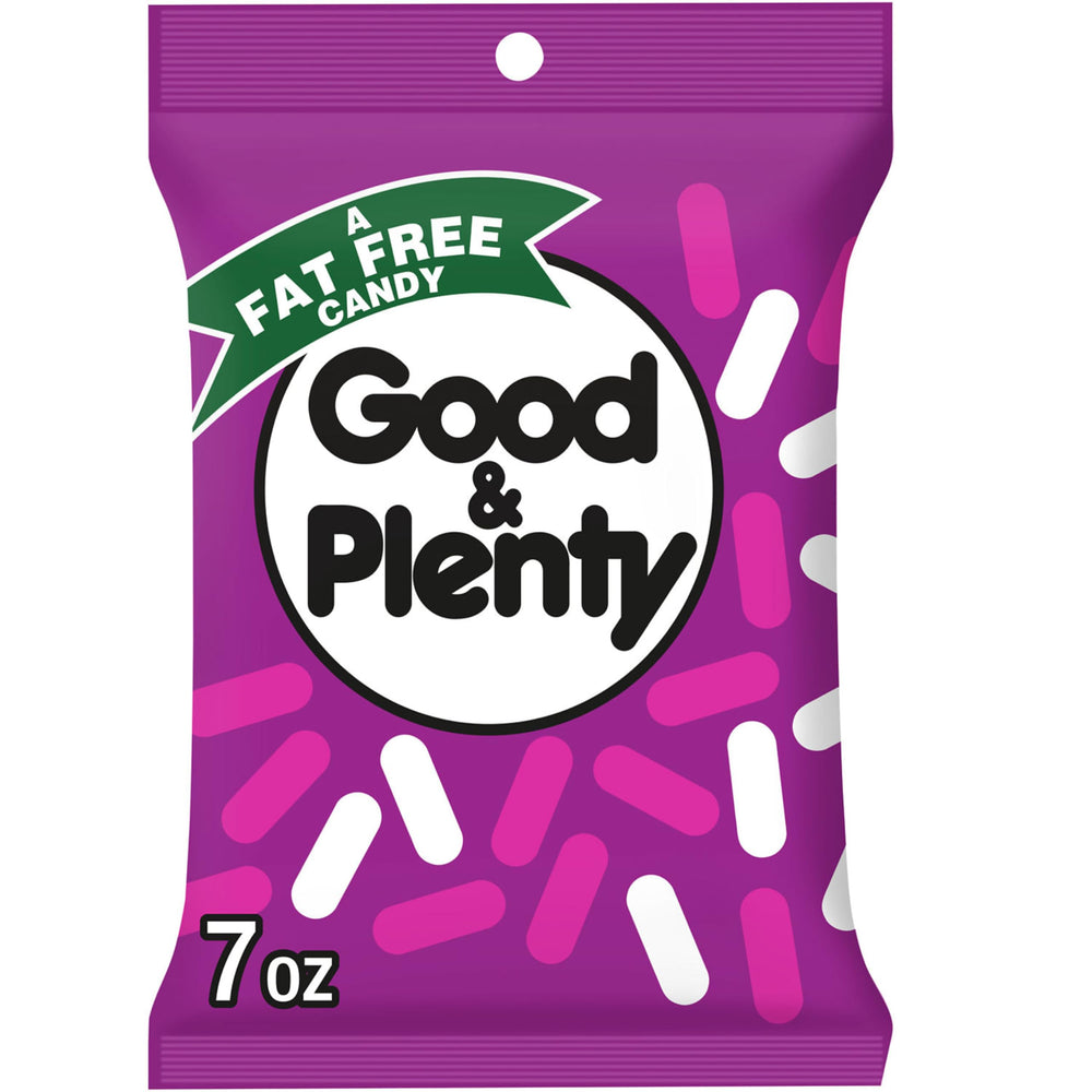 GOOD & PLENTY licorice candy with pink and white coatings for retro cinema snacking