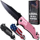 GOOD WORKER pink pocket knife with serrated blade for everyday tasks.