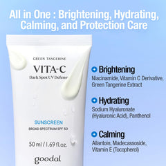 Goodal Vita-C SPF 50 label closeup on the bottle.