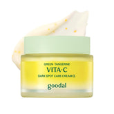 GOODAL Green Tangerine Vitamin C Cream jar close-up suggesting radiant, even-looking skin.