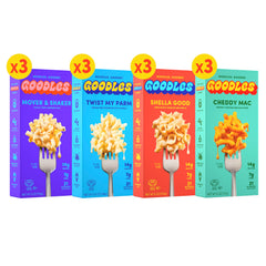 Goodles Cheddy Mac box front showing a protein-packed meal.