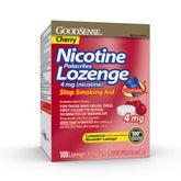 GoodSense Nicotine Lozenge 4 mg cherry packaging on counter for cravings relief