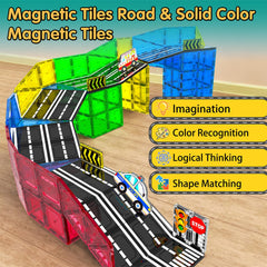 Goodtiles magnetic tiles translucent designs highlight vibrant, light-catching constructions.