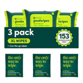 Goodwipes packaging box showing three-pack for septic-safe wipes