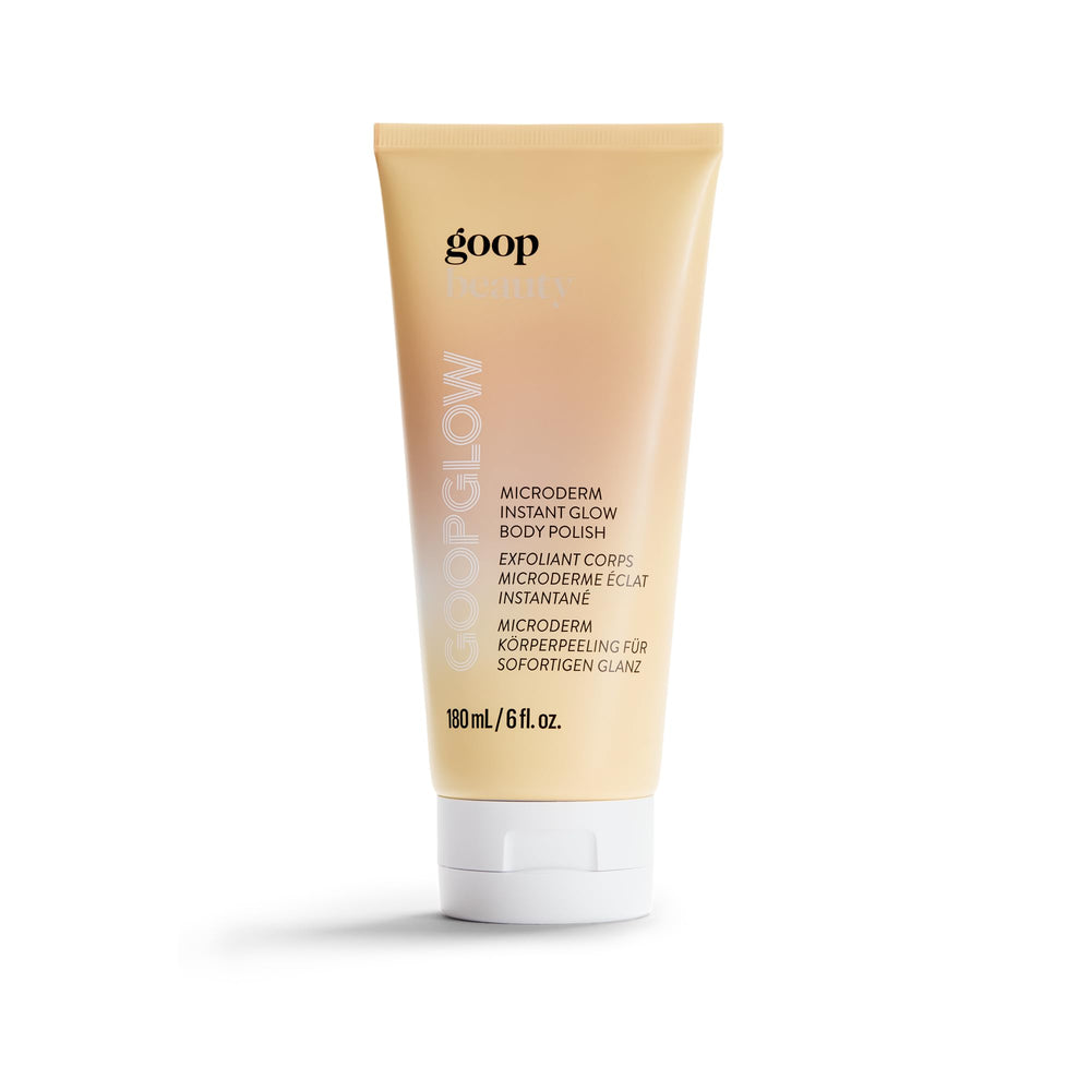 goop Beauty Microderm Body Polish jar showing exfoliation and hydration in one step
