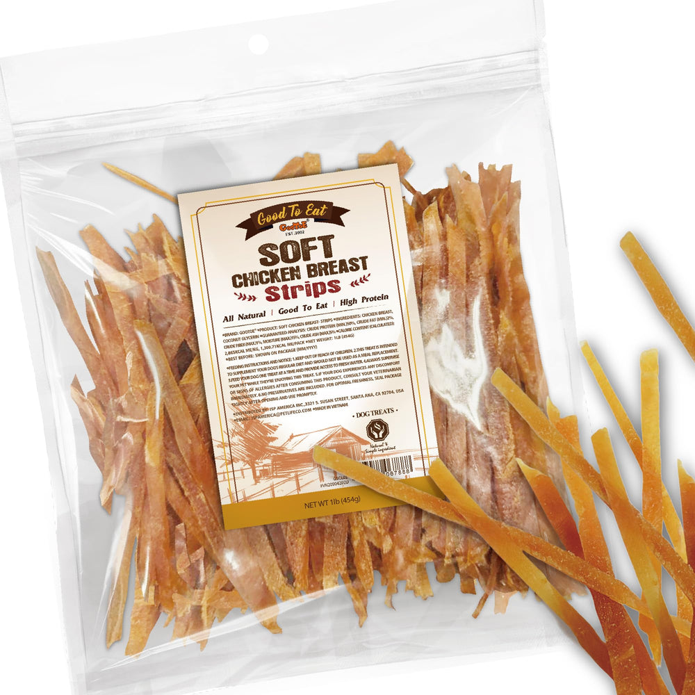 Gootoe Soft Dog Treats chicken jerky in resealable packaging for easy storage