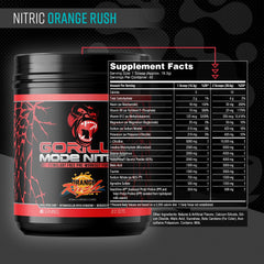 Gorilla Mind Nitric Upgraded label closeup highlights premium ingredient blend for vasodilation.