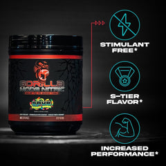 Gorilla Mind Nitric Upgraded powder scoop showcases high-dose citrulline and creatine for pumps.