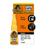 Gorilla Super Glue with Brush and Nozzle for precise, controlled bonding.