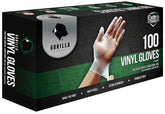 GORILLA SUPPLY large clear vinyl gloves in box for easy single-use handling.