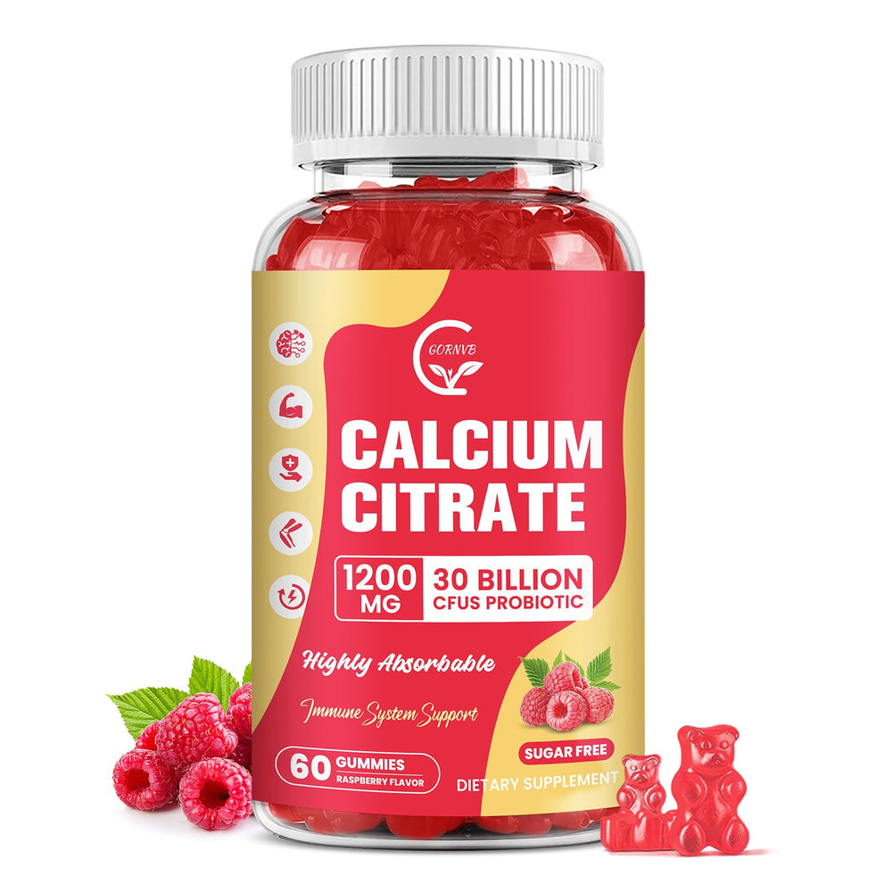 GORNVB Calcium Citrate Gummies bottle with raspberry flavor for daily bone support.