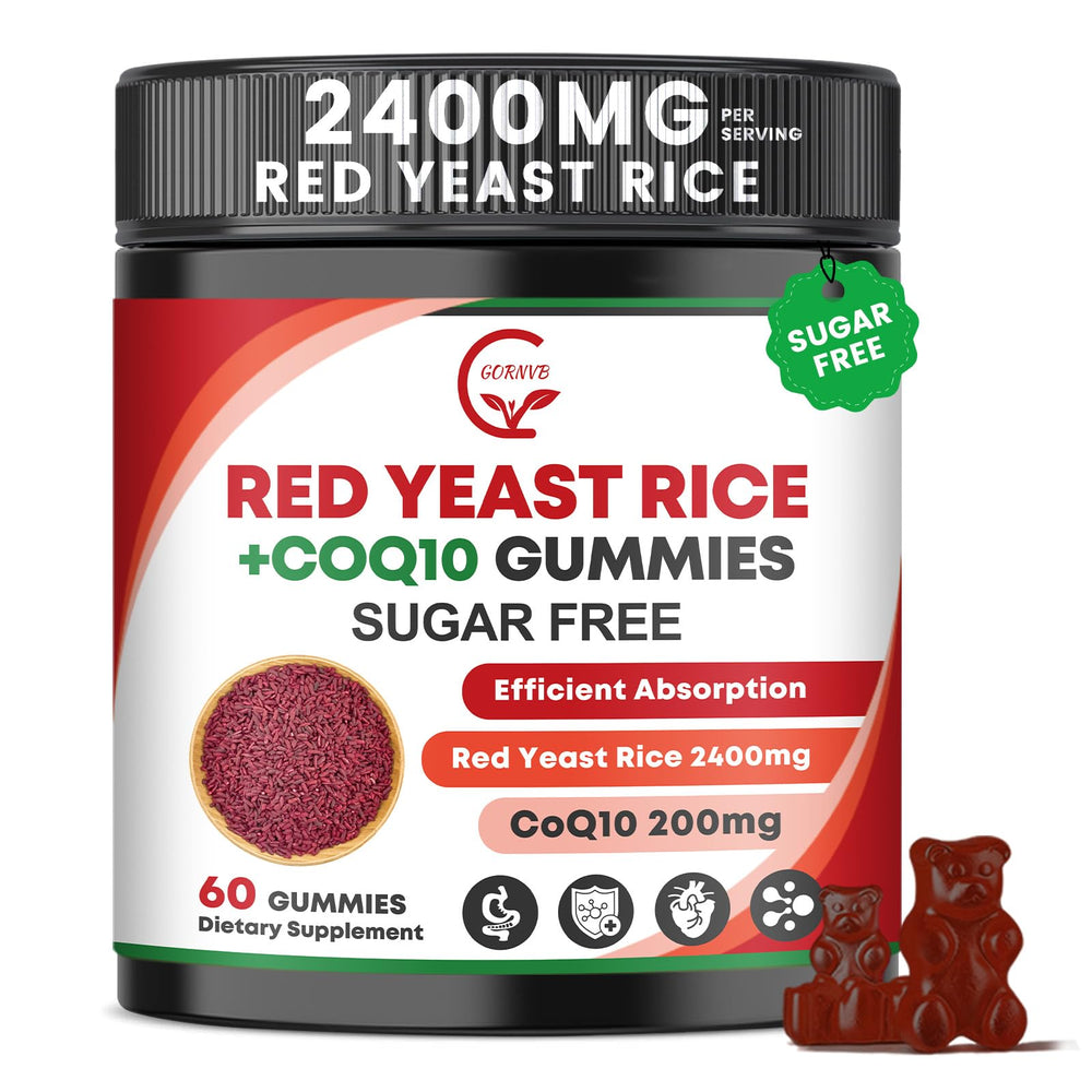 GORNVB Red Yeast Rice gummies bottle front with CoQ10 for heart health support.