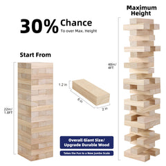 Close-up of lightweight wooden blocks from GOTHINK giant tumble tower set for safe play