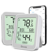 Govee Indoor Hygrometer display showing current temperature and humidity for quick reference.