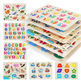 GR GRINNNIE wooden peg puzzle box set shown for easy grasp and safe play