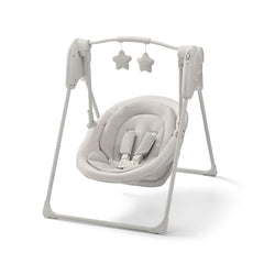 Graco Slim Spaces compact-fold swing for easy storage in small spaces.