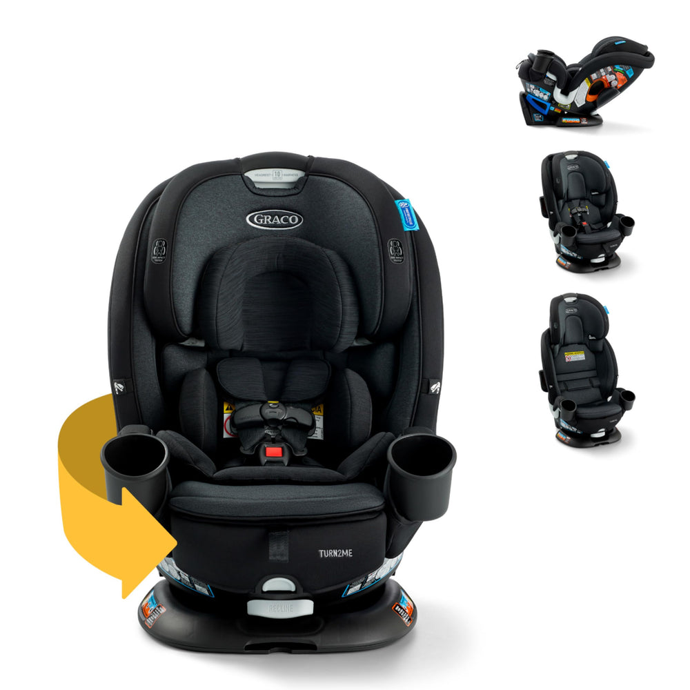 Graco Turn2Me rotates from rear-facing for easy baby in and out.