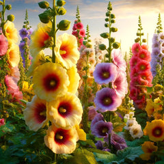 Graffiti GRDN hollyhock mix blooms in vibrant colors for a dramatic border display