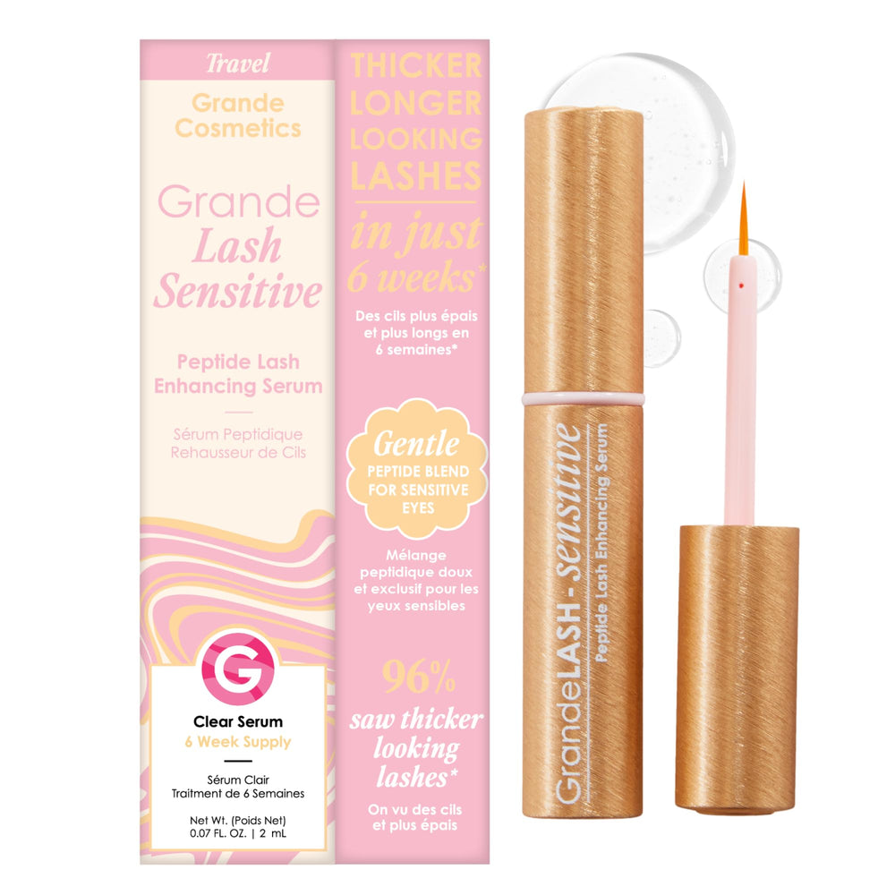 GrandeLASH-Sensitive bottle close-up, gentle care for sensitive eyes and lash health.