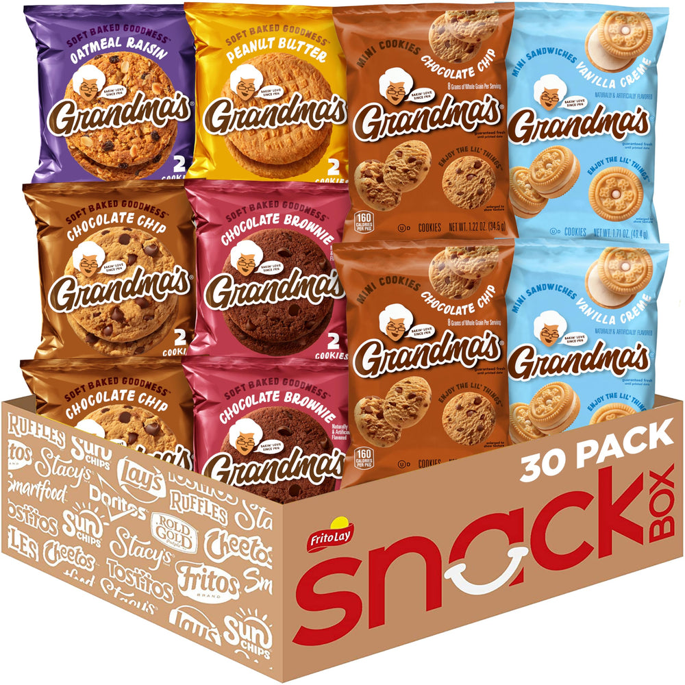Grandma's Cookies variety pack 30-count for on the go snacking.