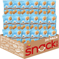 Grandma's mini cookies vanilla sandwich crème bags front, ideal for lunchboxes and on-the-go snacking.