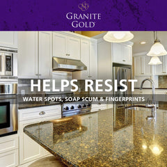 Granite Gold Polish shiny surface highlighting a restored, reflective countertop