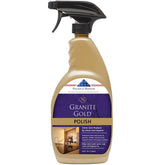 Granite Gold Polish spray bottle demonstrating quick, streak-free shine on stone countertops