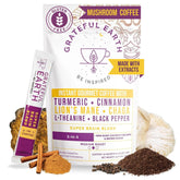 Grateful Earth mushroom coffee sticks with coconut creamer for quick mornings
