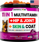 Grateful Pawz dog multivitamin bottle front supports daily dog nutrition.