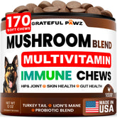 Grateful Pawz turkey-tail bottle promoting immune support for dogs.