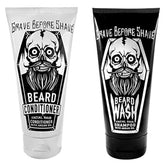 Grave Before Shave beard wash bottle highlighting moisturizing formula for itch relief.