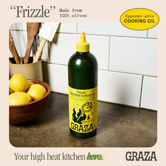 Graza Frizzle sears steak with a neutral flavor and high smoke point.