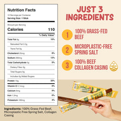 Grazly grass-fed beef sticks pack of 10, ready for on-the-go snacking.