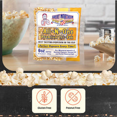 Great Northern Popcorn Easy mess-free packets pour directly into the kettle.