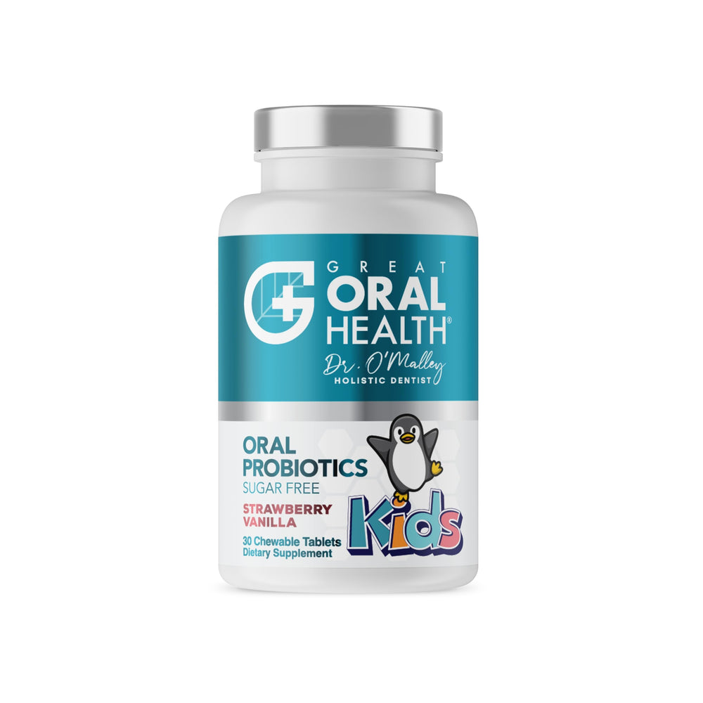Great Oral Health kids probiotic tablets with strawberry-vanilla flavor may support fresh breath.