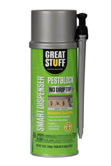 Great Stuff Pestblock gray can close-up shows easy gap sealing.