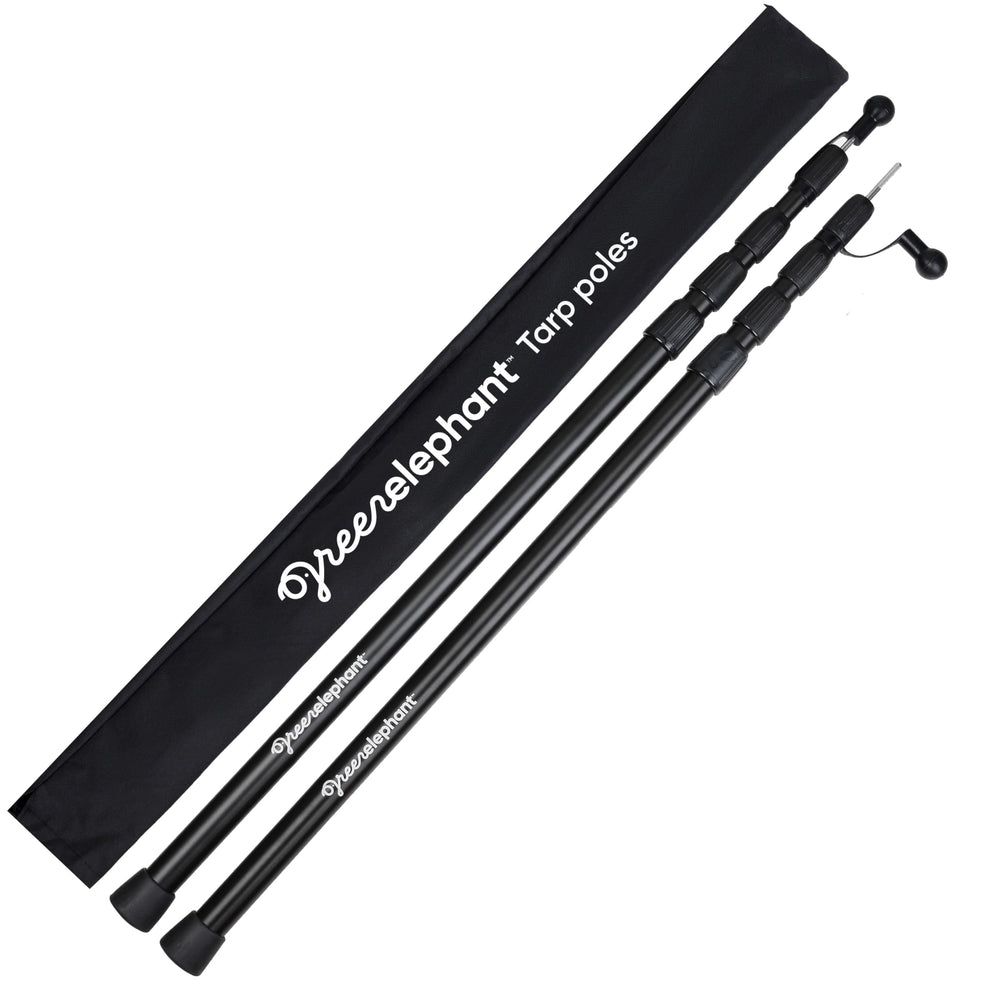 Green Elephant tarp poles extended to 8 ft 2.8 in for sturdy shelter setups.