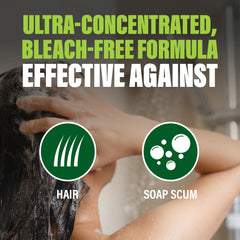Green Gobbler drain cleaner dissolves soap scum in showers and tubs