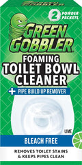 Green Gobbler foaming toilet bowl cleaner removes stains with lime scent.
