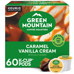 Green Mountain Caramel Vanilla Cream K-Cup pod ready for a smooth morning brew.