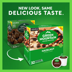 Green Mountain Hazelnut K-Cup pouring into a mug with rich aroma