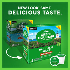 Green Mountain Nantucket Blend box front displaying bold branding for quick recognition and selection.