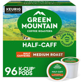 Green Mountain Half Caff K-Cup pods; balanced flavor and smoother caffeine