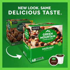 Green Mountain Hazelnut coffee box packaging showcases sustainable sourcing and flavor profile