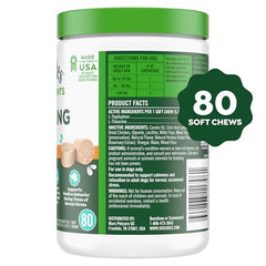 Close-up of Greenies calming chews highlighting real chicken flavor for dogs