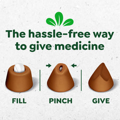Greenies Pill Pockets pocket opened with a pill for simple administration.