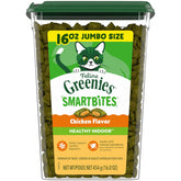 Greenies Feline Smartbites 16oz tub front for convenient daily indoor cat treats.