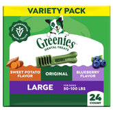 Greenies large dog dental chews pack 24count shown for daily dental care.